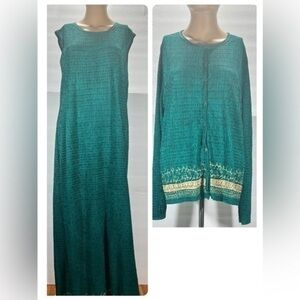 RAFAEL GREEN CARDIGAN AND DRESS WITH GOLD TRIM SIZE XL